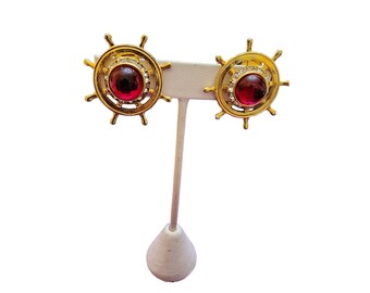 Vintage Unsigned 80s Amy JO Ships Wheel Clip Earrings (A2960)