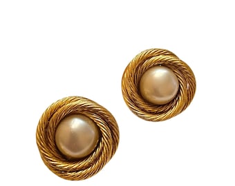 Vintage Early Chanel Classic Rope & Pearl Clip Earrings (A9723)