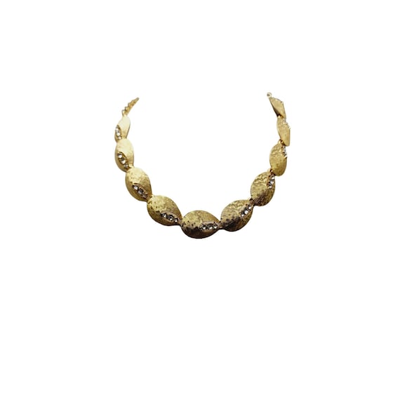 Vintage Signed ART Arthur Pepper Brushed Gold Rhinestone Necklace  (A3037)