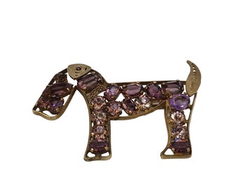 Antique Unsigned Rare Czech Glass Dog Brooch (A3611)
