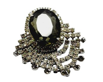 Vintage Hattie Carnegie Black Diamond Rhinestone Fringe Brooch (A1165)