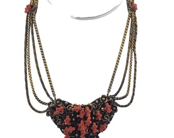 Vintage Heart Shaped Wired Faux C.O.R.A.L Pendant Necklace (A3499)