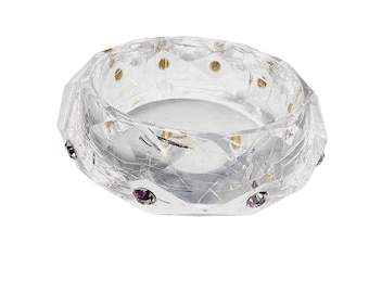 Vintage Crackle Lucite Rhinestone Bangle Bracelet (A1751)