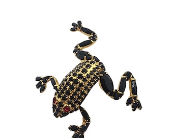 Vintage Large Signed Bauer Rhinestone Frog Brooch (A3498)