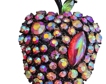 Vintage Signed ART Arthur Pepper Ab Rhinestone Apple Brooch (A1946)
