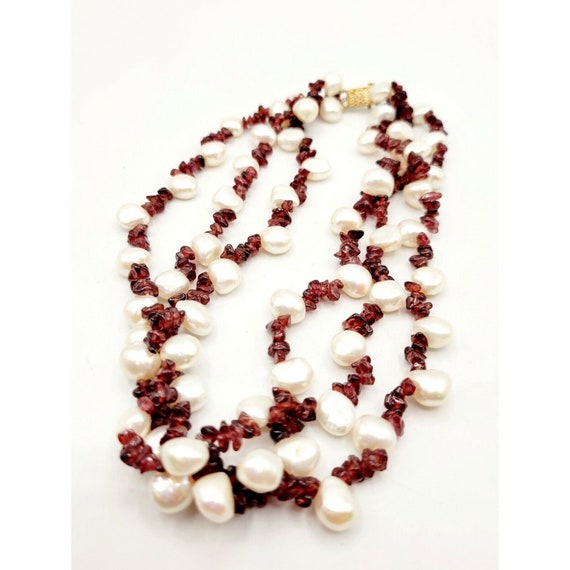 Vintage Estate Cultured Baroque Pearls Garnet Nec… - image 2