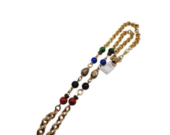 Vintage NOS 80s Double Link Enameled Beaded Necklace Attributed to Paula Designs