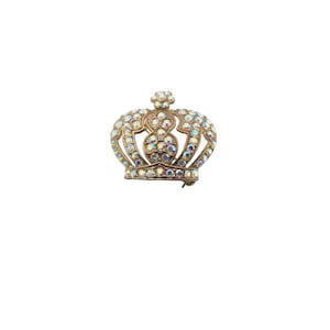 Vintage Unsigned AB Rhinestone Crown Brooch Pendant (A3196)