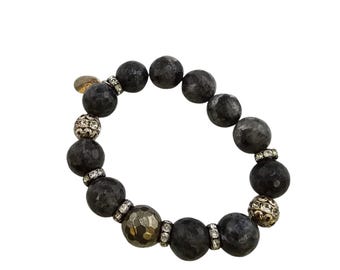 Vintage NOS Bee Charming Rhinestone & Semi Precious Beaded Stretch Bracelet