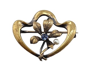 Vintage 14kt Pearl And Sapphire Pin (A5255)