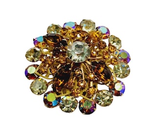 Vintage Unsigned West Germany Rhinestone Layered Brooch (A1238)