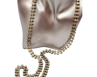Spectacular Art Deco Sterling Double Row Yellow And Clear Tennis Necklace A2618