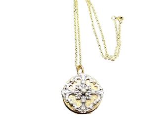 Vintage Dimensional Maltese Cross 2 Tone Locket  Necklace (A2540)
