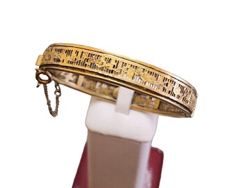 Vintage Signed FREIRICH Gold-Tone Filigree Bangle Bracelet With Safety Chain