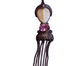 Vintage Signed Sajen 925 Sterling Dangling Chain Goddess Pendant (A2115)