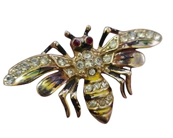 Unsigned Verified Coro Rhinestone And Enameled 1942 Pat #133,477 Bee Brooch