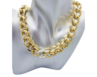 Vintage Signed Ciner Rhinestone Encrusted Heavy Curb Chain Necklace (A789)