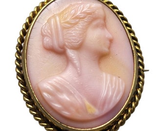 Vintage Pink Glass Gold Filled Cameo Brooch (A1451)