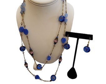 Vintage Sadie Green Beautiful Art Glass Necklace Earrings Set (A2107)