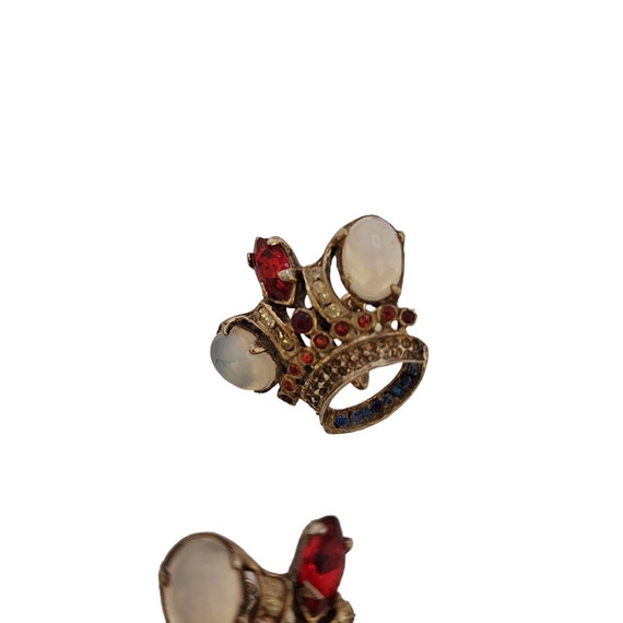Vintage Sterling Rhinestone Moonstone Crown Earri… - image 7