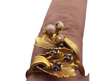 Vintage Rhinestone Leaf Adjustable Ring (A9032)