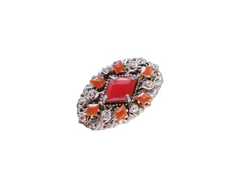 Vintage Czech Style Carnelian Glass Brooch (A4197)