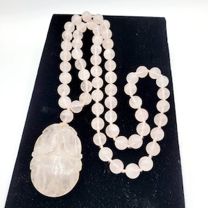 Vintage Hand Knotted Rose Quartz Pendant Necklace