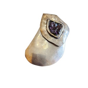 Vintage Signed Lilo 925 Amethyst Artisan Brooch (A2149)