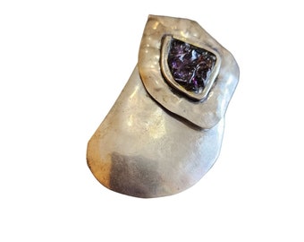 Vintage Signed Lilo 925 Amethyst Artisan Brooch (A2149)
