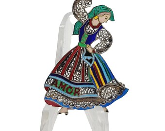 Signed Vintage Topazio Portugal 925 Enamel Souvenir Brooch (A367)