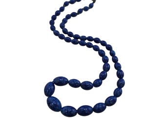 Vintage Speckled Glass Lapis Color Beaded Necklace (A8233)