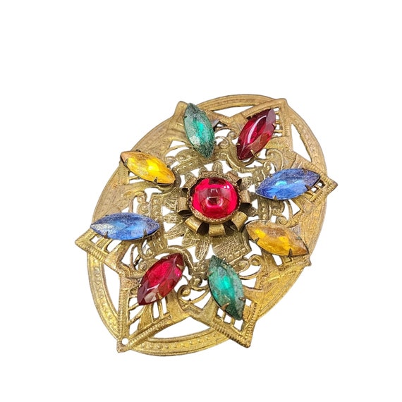 Vintage Multicolor Glass Brooch (A3958) - image 3