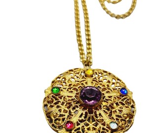 Vintage Czech Brass Pendant Necklace (A996)