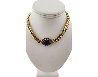 Vintage Glass & Rhinestone Ciner Style Chain Necklace (A3205)