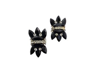 Vintage Glass & Rhinestone 80s Clip Earrings (A8121)