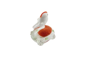 Vintage Super Cute Glass Bird On A Perch Pincushion (A3173)