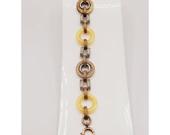 ART Deco Glass & Etched Metal Bracelet