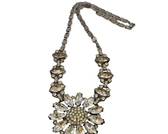 Vintage Blingy Rhinestone Flower Necklace (A4886)