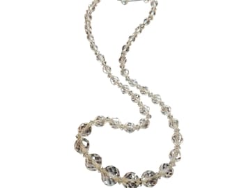 Antique Beautiful Highly Faceted Crystal Strung On Sterling Chain (A3895)