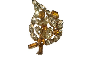 Vintage Signed Weissco Dimensional Rhinestone Leaf Brooch (A4780)