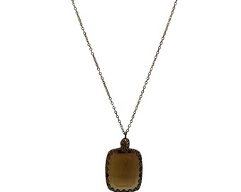 Vintage Czech Highly Faceted Glass Bezel Set Pendant Necklace (A3494)