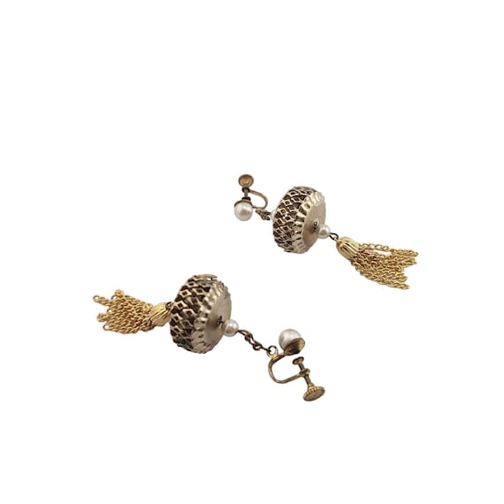 Vintage Tassel Screw Back Earrings (A3755) - image 2