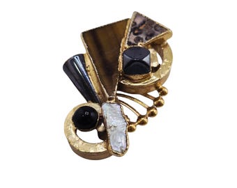 Vintage Signed Semi-Precious MCM Art Modern Brooch Pendant (A8660)