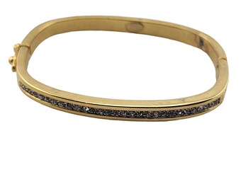 Vintage Signed Kenneth Lane (KJL) Rhinestone Squared Hinged Bangle Bracelet