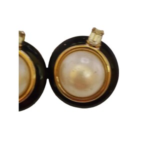 Vintage Valentino Enamel & Pearl Large Clip On Earrings (A3666) image 3