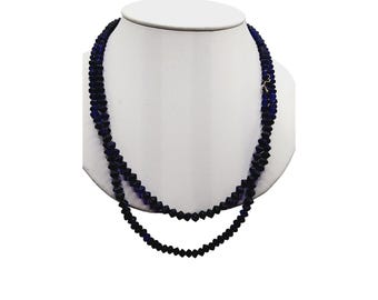 Antique Art Deco Fluted Black/Blue Glass Czech Custard Beaded Necklace (A2563)