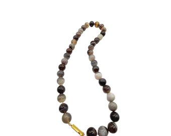 Vintage 8mm Assorted Agate Semi Precious Necklace (A671)