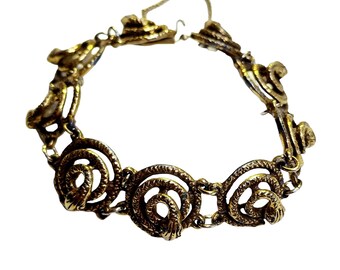 Vintage Burnished Gold Tone Coiled Snake Bracelet (A4190)