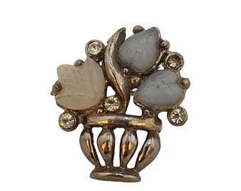 Vintage Tiny Molded Glass Fruit Salad Basket Brooch (A3649)