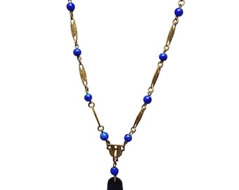 Vintage Czech Glass & Brass Pendant Necklace (A1065)